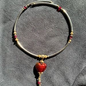 Red, Silver and Gold-Tone Beaded Choker
